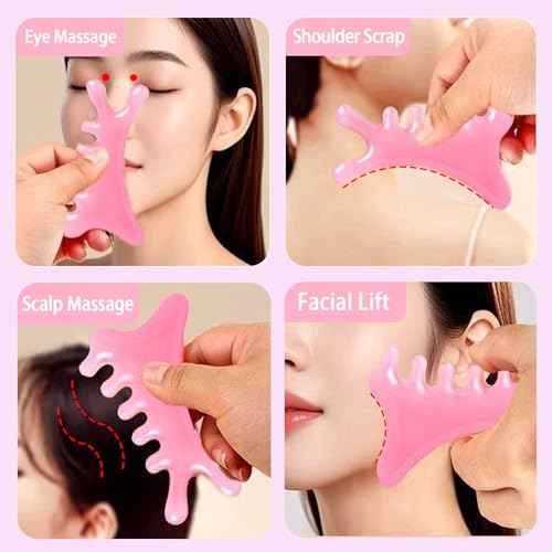 WOLAIYE 4-in-1 Massage Comb, Gua Sha Tool, Neck Body Face Eye Massager Tool for Jaw Lifting Lymphatic Drainage Nose Sculpting Stress Relief Home Office Care Gifts