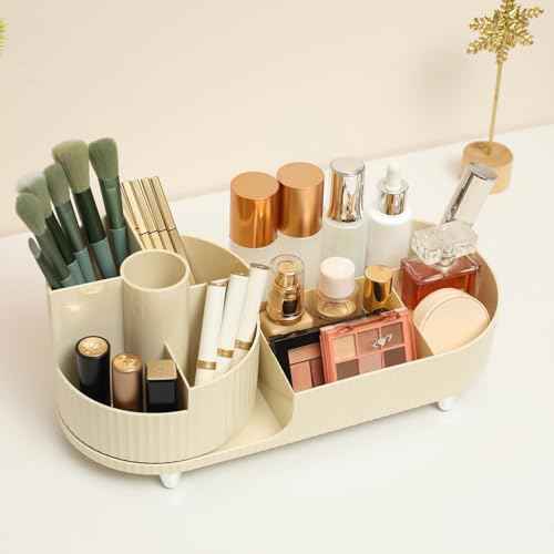 Makeup Organizer Countertop Rotating Makeup Organizer for Vanity Large Capacity Cosmetic Display Case with Makeup Brush Holder Cosmetic Organizer Countertop£¨Cream£©
