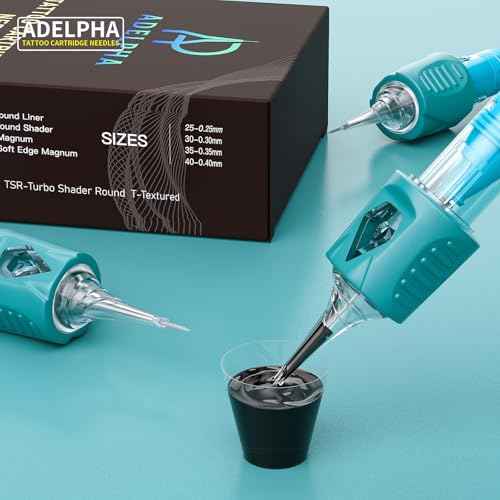 50Pcs Tattoo Cartridge Needles Assorted Mixed Size #12 Round Liner Shader Magnum 5RL 7RL 9RL 5RS 7RS 9RS 15M1 21M1 15RM 21RM with Membrane Needles for Tattoo Gun Machine