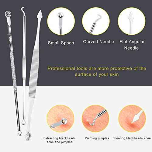Pimple Popper Tool Kit - Boxoyx 10 Pcs Blackhead Remover Comedone Extractor Kit with Metal Case for Quick and Easy Removal of Pimples, Blackheads, Zit Removing, Forehead,Facial and Nose(Silver)