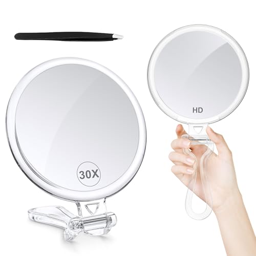 B Beauty Planet 30X Magnifying Mirror for Travel with Handle, Double-Sided 1X/30X Magnification Hand Mirror for Makeup,Travel Mirror for Desk 5 Inches