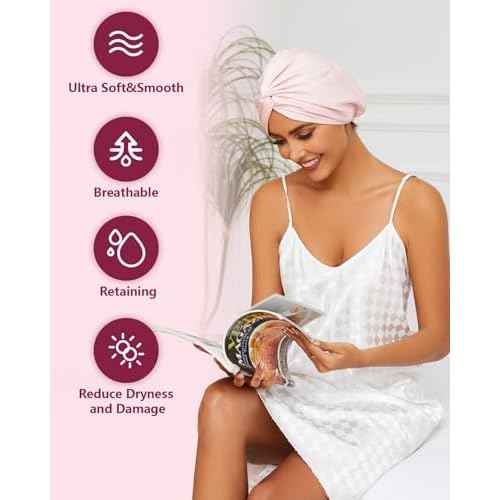 Adjustable Silk Satin Hair Bonnet for Sleeping, Double Layer Hair Wrap Sleep Cap Turban for Women Men, Curly Straight Long Large Braid Unisex (Royal Pink)