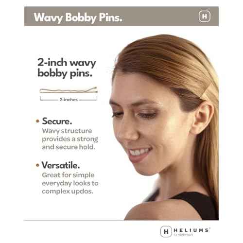 Heliums Bobby Pins - Light Ash Blonde - 2 Inch Wavy Hair Pins, Matte Metallic Color Blends with Light Ash Blonde Hair, 48 Count
