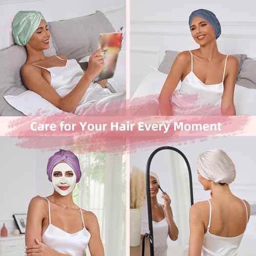 Adjustable Silk Satin Hair Bonnet for Sleeping Women, Double Layer, Silk Hair Wrap for Sleeping Women Men, Curly Natural Braid Straight Unisex - Pink