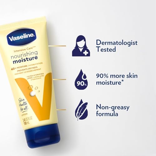 Vaseline Lotion, Intensive Care Nourishing Moisture 2-Pack ? Moisturizer with Oat Extract + Ultra-Hydrating Lipids for Healing Extremely Dry Skin, 3.4 Oz Ea