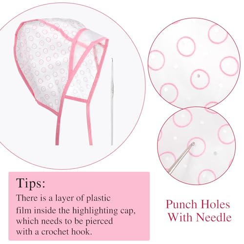 Bewudy 12 Pcs 4 Sets of Highlighting Caps with Hooks, Hair Coloring Frosting Dye Kit for Salon Hairdressing (Pink)