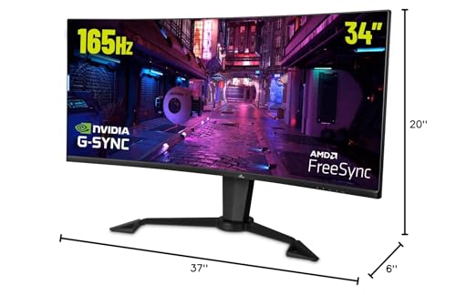 34 inch Ultrawide Curved Gaming Monitor, WQHD 3440X1440 Resolution165 Hz 1ms 1500R VA Screen PC Monitor, YEYIAN Sigurd 4000 2K Monitor, 21:9 PIP/PBP 178° Viewing Angle 121% sRGB 16.7M, Tilt Adjustable