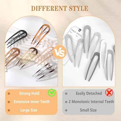 6PCS French Hair Pins for Women, Tortoise Shell French Pins Hair, Large Hair Styling Pins for Thin Thick Hair, 3 Internal Teeth Hair Sticks, Lialys Hair Pin for Buns, French Twist Pin,Christmas Gifts