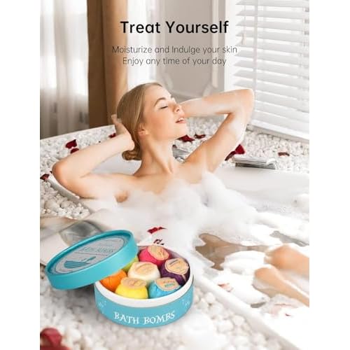 Aofmee Bath Bombs, 7pcs Bubble Bath Bombs for Women, Natural Handmade Fizzies Gift Set, Spa Organic Bathbombs for Kids, Essential Oil Personal Care Bath Gift for Birthday Mothers Day Christmas
