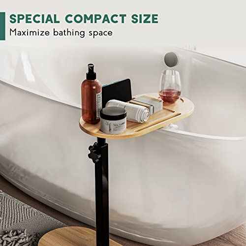 Bamboo Bathtub Tray Table with Adjustable Height, Freestanding Bath Caddy Tray for Tub Against Wall, Bathtub Side Table for Luxury Bath Home Spa Homewarming - Patent Protected (Natural)