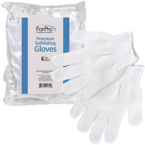 ForPro Professional Collection Premium Exfoliating Gloves for Cosmetic Application and Product Removal, One Size Fits Most, White, 6 Pairs