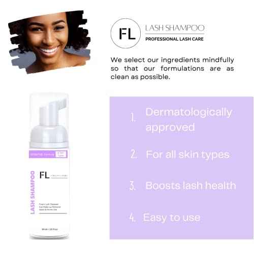Eyelash Cleanser for Extensions Kit - Sensitive Lash Wash for Eyelash Extensions and Natural Lashes | Oil FREE Makeup & Mascara Remover Lash Cleaner Shampoo - Salon and Home Use (60 ml)