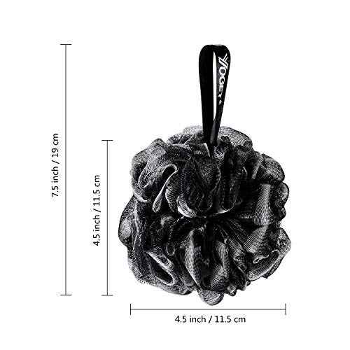 Yoget Bath Loofah Sponge, 4 Pack Black 60G Shower Mesh Ball Soft Pouf Body Scrubber, Exfoliate, Cleanse, Soothe Skin, Black Loofah with White Trim