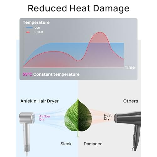 Hair Dryer, High-Speed Ionic Low Noise Blow Dryer for Fast Drying, Birthday Christmas Gifts for Women Men Mom Dad, Thermo-Control Quiet Compact Hair Blow Dryer for Travel Salon, Silver
