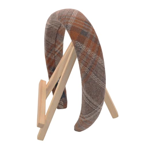 Handmade Tartan Headbands Christmas Plaid Headband for Women French Hairbands Brown Hairband Christmas Headwear for Styling Comfortable Padded Hair Hoops Grid Headbands Checked Hair Accessories 1Pcs