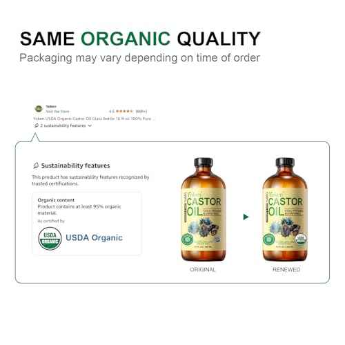 EWG Verified Castor Oil Glass Bottle 16 fl oz 100% Pure Natural Cold Pressed Castor Oil for Face, Body, Hair, Eyelash, Skin - Hexane Free, Unrefined, Virgin, Rich Fatty Acid for Caster Pack Wrap