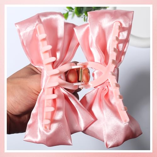Pink Bow Hair Clip Girls Bows Clips Premium Satin Hair Claw Clip Nonslip Bow-Knot Hair Jaw Clips for Women Girl Birthday Halloween Christmas Hair Accessories (pink)
