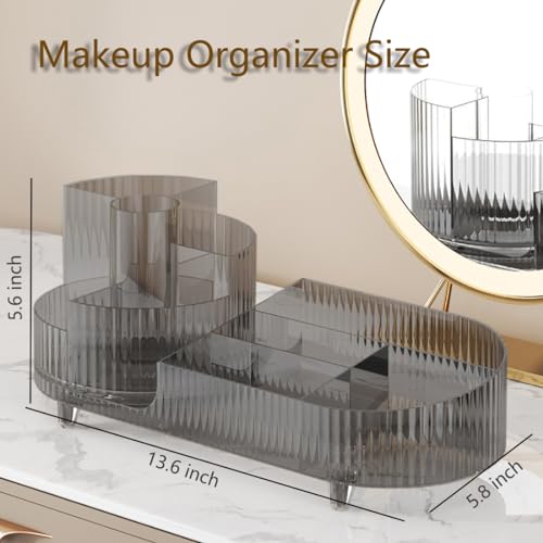 360¡Æ Rotating Makeup Organizer for Vanity - Large Capacity Cosmetic Display Case Countertop Cosmetic Storage Holder with Makeup Brush Holders £¨Gray£©