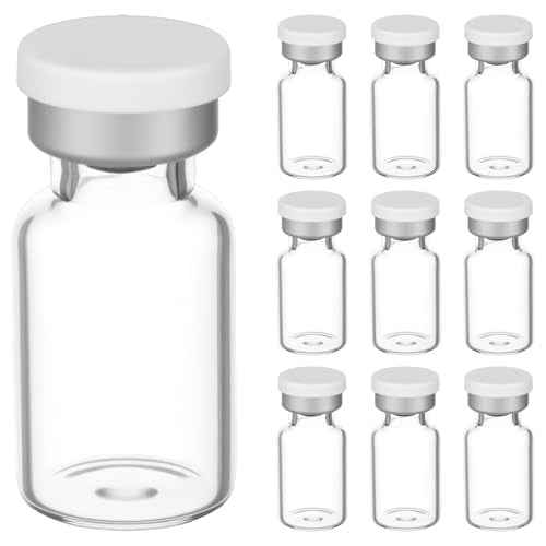 10 Pack 2ml Sealed Sample Vials Empty Transparent Storage Glass Vials with Self Healing Caps Injection Port