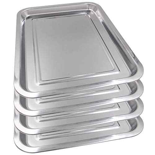 Tattoo Stainless Steel Tray - Combofix 4 Pack Stainless Steel Tattoo Trays 13.5'' X 10'' Tattoo Tray Piercing Instrument Tray Flat for Tattoo Kits Tattoo Supplies
