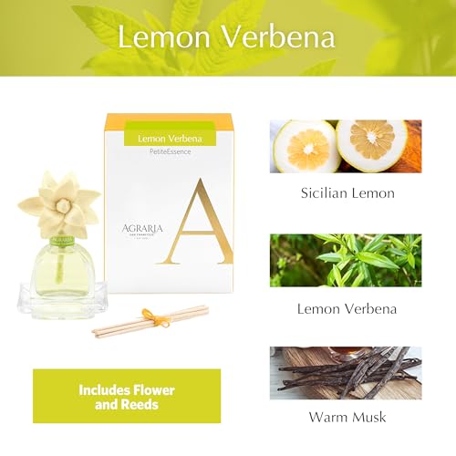 AGRARIA Lemon Verbena Scented PetiteEssence Diffuser, 1.7 Ounces with Reeds and a Flower