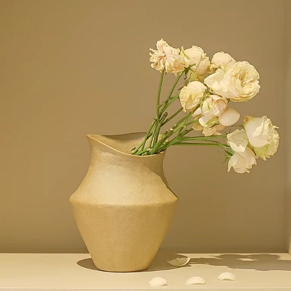 Minimalist Ceramic Pot with Polka Dot or Earthy Yellow Finish - Decorative Stoneware Vase