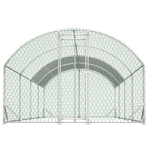 Large Metal Chicken Coop Walk-In Poultry Cage with Waterproof Cover - Silver