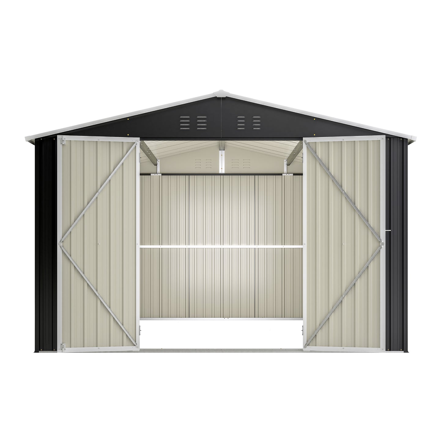 Metal Outdoor Storage Shed 10x12 FT with Lockable Doors - Black