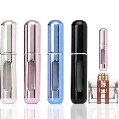Portable Mini Refillable Perfume Atomizer Bottle, Travel Size Refillable Perfume Refill Bottle - Perfume Atomizer Refillables, Scent Pump Case, Small Perfume Spray 4 Pcs Pack of 5 ml