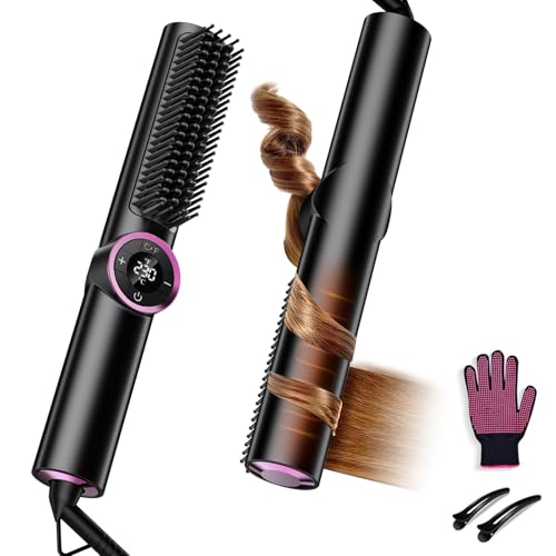 Hair Straightener Brush for Women: Negative Ionic 3-in-1 Curling & Straightening Brush, Ceramic Hot Comb with 15 Temps for Hair Styling
