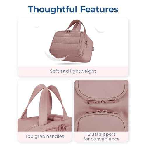 BAGSMART Travel Toiletry Bag, Lightweight Large Wide-open Travel Bag for Women, Puffy Cosmetic Makeup Bag Organizer with Handle for Accessories,Essentials, Toiletries, Dark Pink