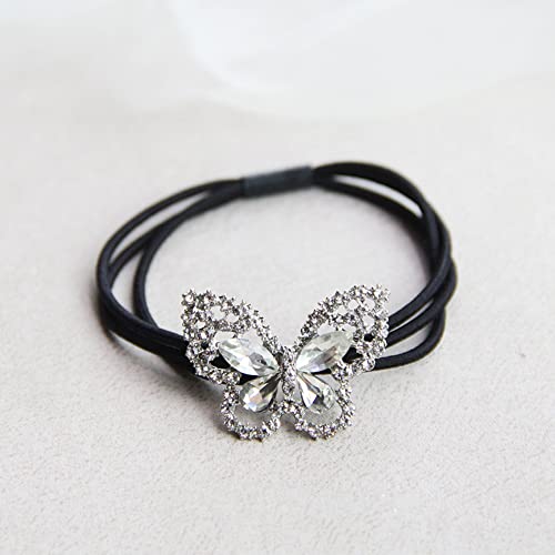 6Pcs Korean Fashion Scrunchies Rhinestone Crystal Butterfly Hair Ties Three Layers Hair Bands Accessories for Women Girls Ponytail Holder mix colors