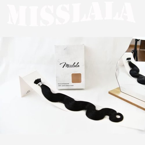 Misslala I Tip Hair Extensions Human Hair 22 Inch Fusion Wavy Hair Extensions Color #1B Off Black Keratin Bond Hair Extensions Wavy Human Hair Black Hair Extensions 50S/40G 0.8g/s