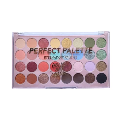 Holler And Glow Perfect Palette Eyeshadow Palette, Limited Edition, Ultra Pigmented, Multicolor Eyes Makeup, Ultra-fine Smooth Powder, Shimmer & Glitter, Matte & Muted, 32 Shades, Holiday Gift Set