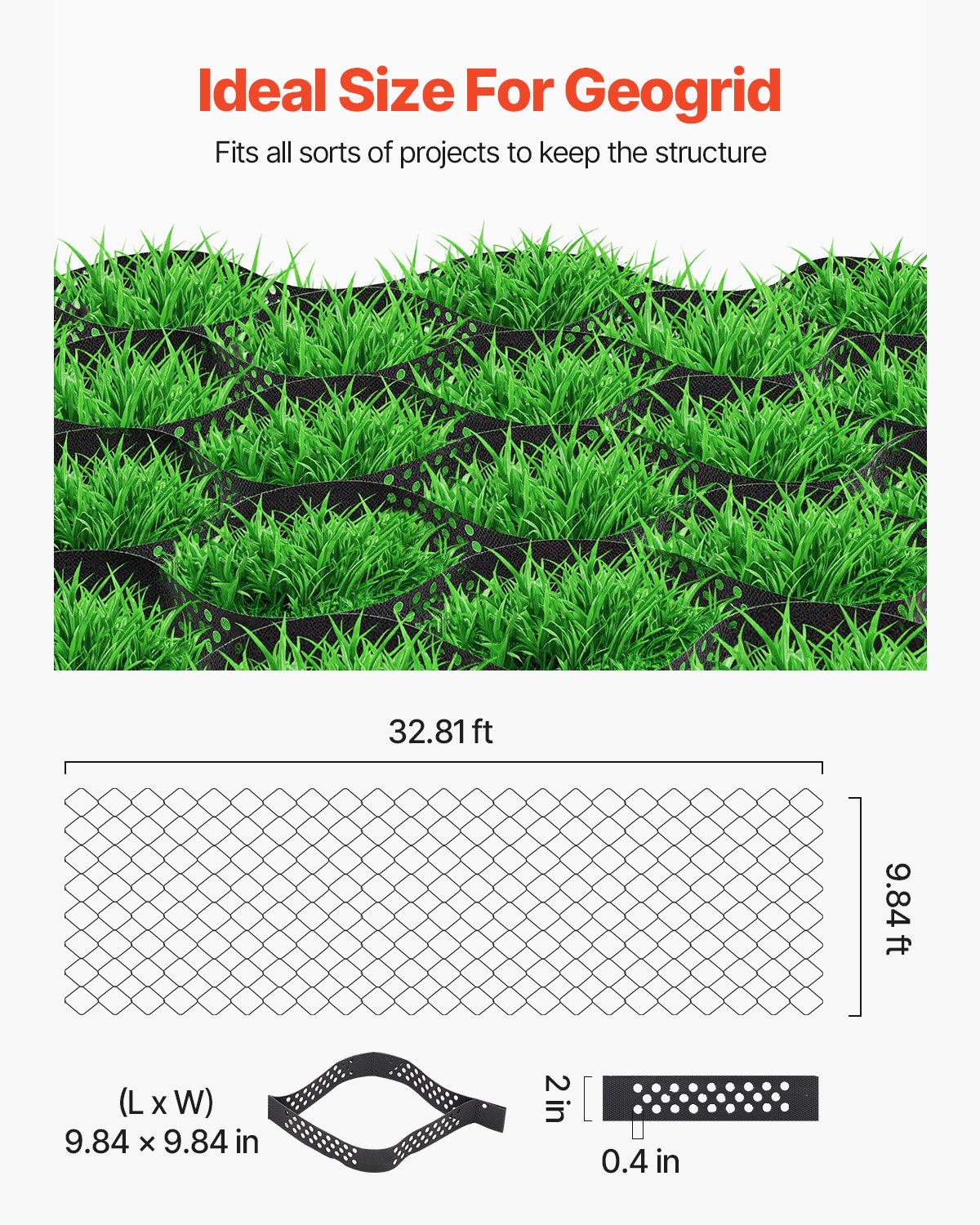 Ground Grid 2-Inch Deep Geocell Grid for Gravel Driveways & Slopes - 32.81x9.84 ft