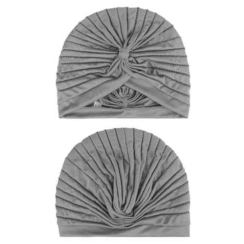 Stretchy Polyester Turbans for Women Knot Chemo Cap for Cancer Pleated Headwear Beanie Twisted Head Wrap Hair Loss Hat