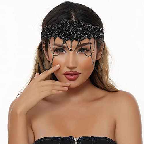 FGSS 1920s-Flapper-Headband Headpiece-Rhinestone-Chain Roaring-20s Hair-Accessories for Women