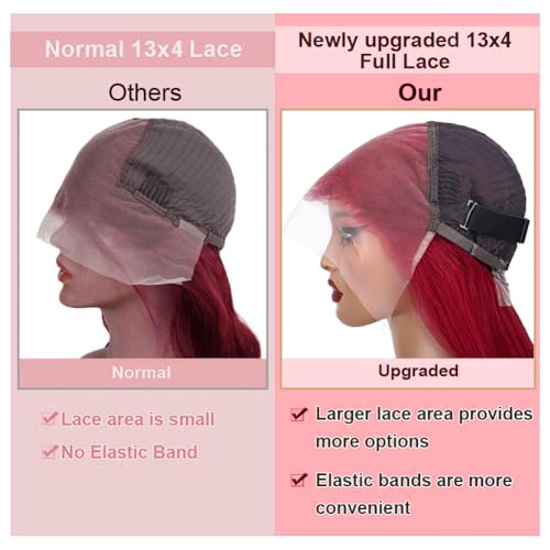 SOSATISFY Body Wave 99J Burgundy Lace Front Wigs Human Hair 200% Density 13x4 Glueless HD Transparent Wine Red Wigs for Women Human Hair Pre Plucked with Baby Hair (20 inch)
