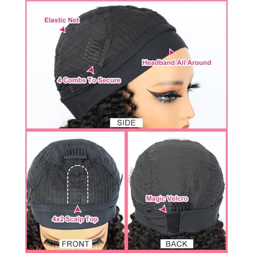 V SHOW Kinky Curly Headband Wig Human Hair Upgrade Natural Scalp Top Middle Part Glueless Headband Wig for Women 16inch Brazilian Kinky Curly Virgin Human Hair Wear and Go 180% Density Wig