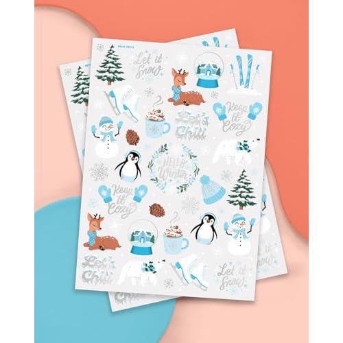 xo, Fetti Winter Christmas Party Temporary Tattoos - 50 Silver Foil Styles | Merry Christmas Party Favors, Stocking Stuffer, Christmas Eve Gift, Xmas Tree + Lights, Santa, Snow, Holiday Accessory