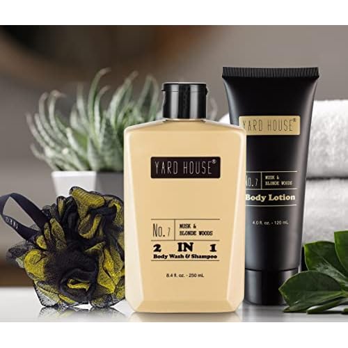 Mens Bath and Body Gift Set - Musk and Blonde Woods - Luxury Christmas, Birthday, Fathers Day Gifts From Daughter, Wife, Son For Dad, Husband - Relaxing Spa Kit for Him in Toiletry Bag