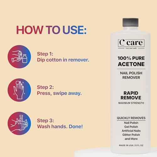 100% Pure Acetone Nail Polish Remover | Professional Quality | Easy To Use | Rapidly Removes Natural, Gel, Acrylic, and Glitter Nails | 8 Fl oz