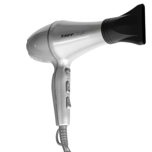 Taiff Style Hair Dryer IonSense Silver – 125V, Fast Drying, Frizz-Reducing Ionic-Ceramic, 1875W, Lightweight Blow Dryer with Diffuser for Curly Hair, Professional Performance (Silver)