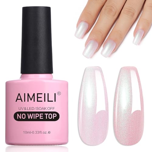 AIMEILI Gel Polish Glitter Top Coat, Hema Free, Cruelty Free, Vegan, 2 In 1 High Glossy Shiny Pearl No Wipe Top Gel for Nail Art 003