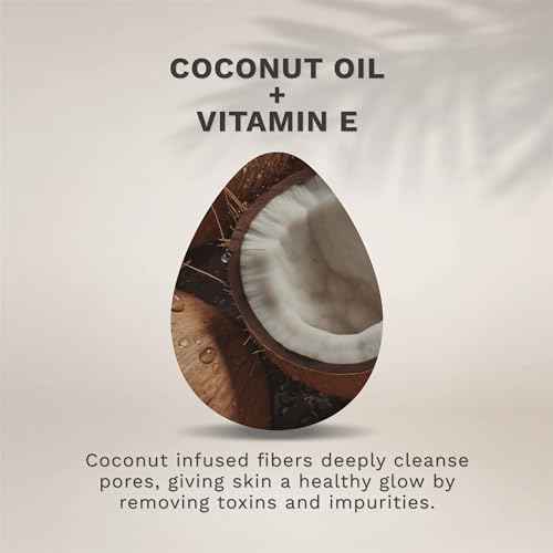 KOL Face Scrubber, Coconut Infused Exfoliating Facial Cleansing Pads, Disposable Exfoliator Face Sponge for Daily Cleaning and Makeup Removal, 6 Count