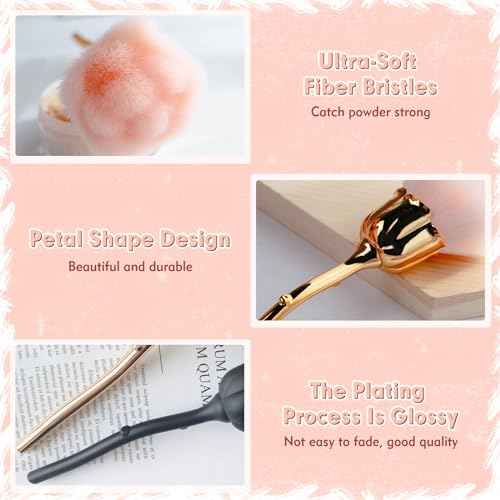 2 PCS Nail Dust Brush, Ultra Soft Nylon Dust Brush for Nails, Nail Brushes for Nail Art Cleaner Tools, Rose Shape Nail Brush & Makeup Brush