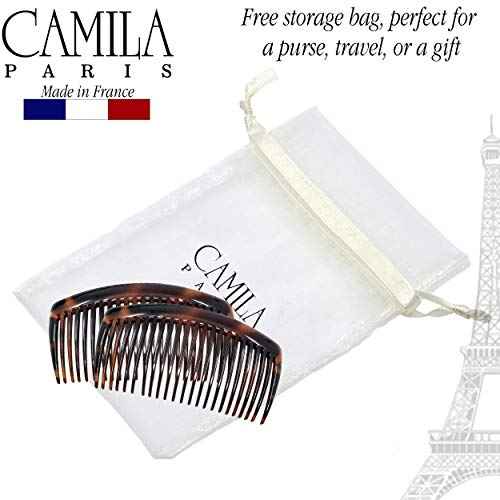 Camila Paris AD66/2 French Side Comb Large Curved Tortoiseshell Hair Combs for Women Fine Hair, 4 Inch Strong Hold Comb for Women Bun Chignon Up-Do Styling Girls Hairstyle Accessories, Made in France