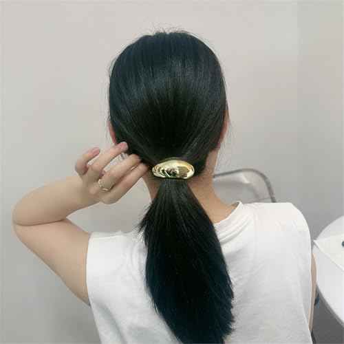 papasgix 3-Pack Metal Hair Ties - Gold & Silver Ponytail Hair Cuffs for Women (Gold Set 02)