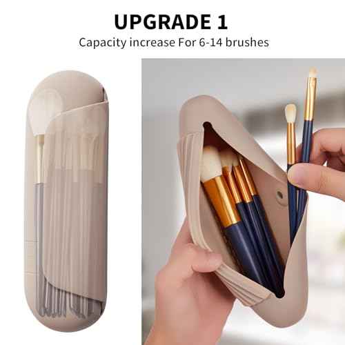 Silicone Makeup Brush Holder Travel Cosmetic Bag£ºSoft Portable Cosmetic Face Brushes Holder with Upgrade Anti-Fall Out Magnetic Closure, Large Travel Makeup Brush Case - Walnut