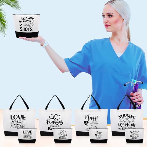 Paterr 24 Pcs Christmas Nurse Appreciation Gifts Bulk, Thank You Cna Canvas Tote Bags Makeup Cosmetic Bag with Handles